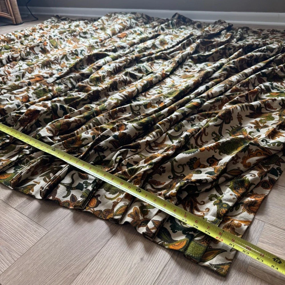 Vintage 70s Floral Paisley Pinch Pleat Curtains 2 Panels 81